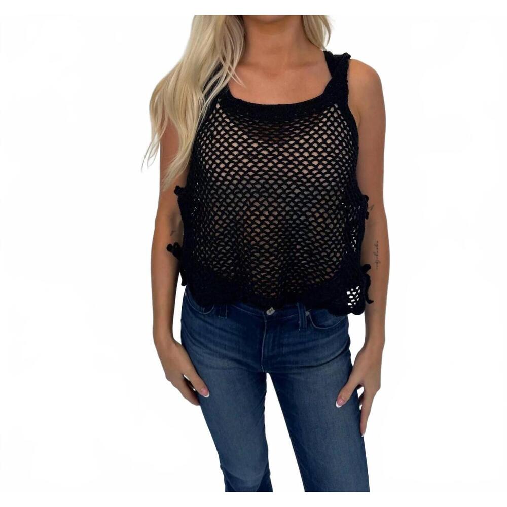 NEW ROMI THE BRAND azure crochet tank top with tie in black